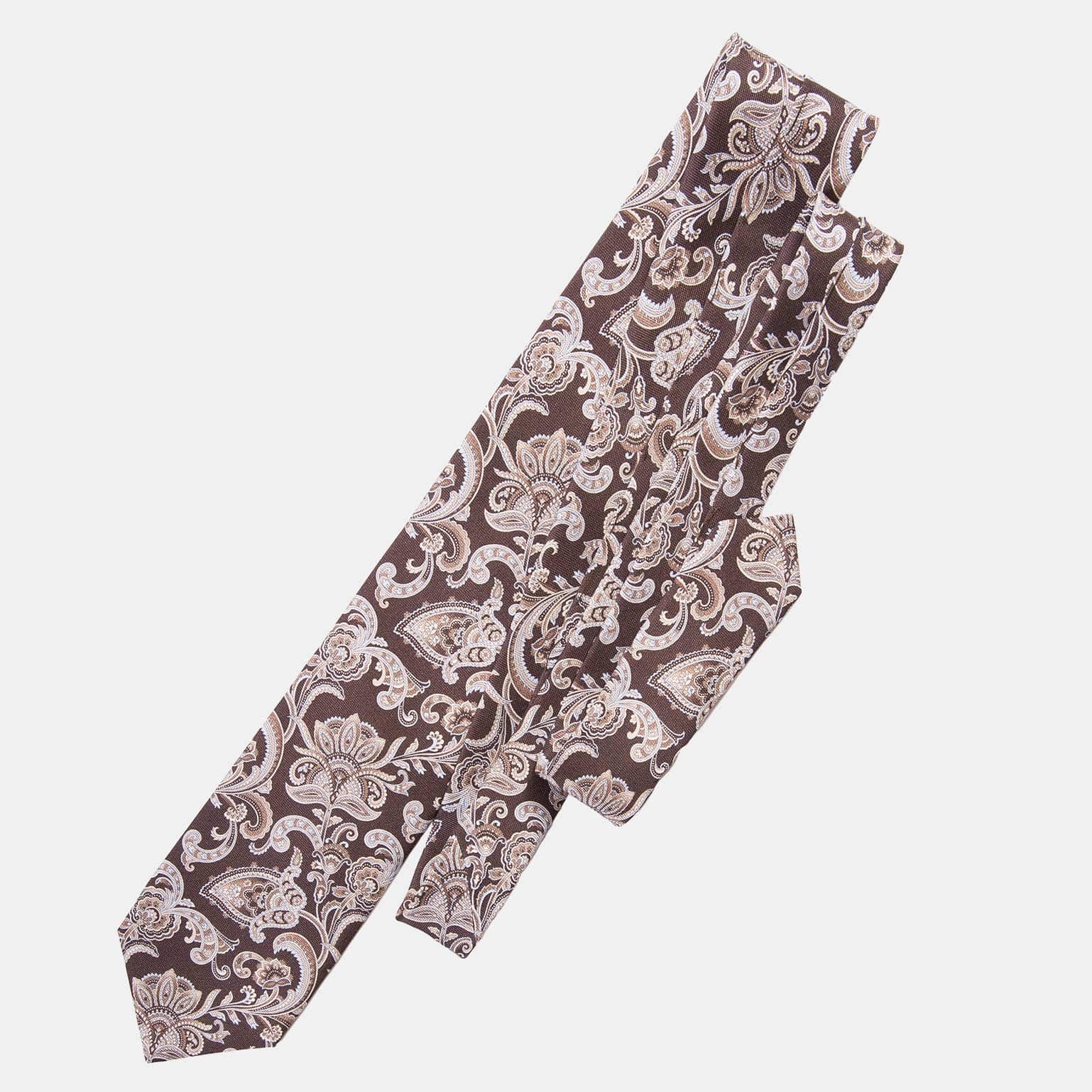 Novara - Printed Silk Tie - Brown - My Men's Shop