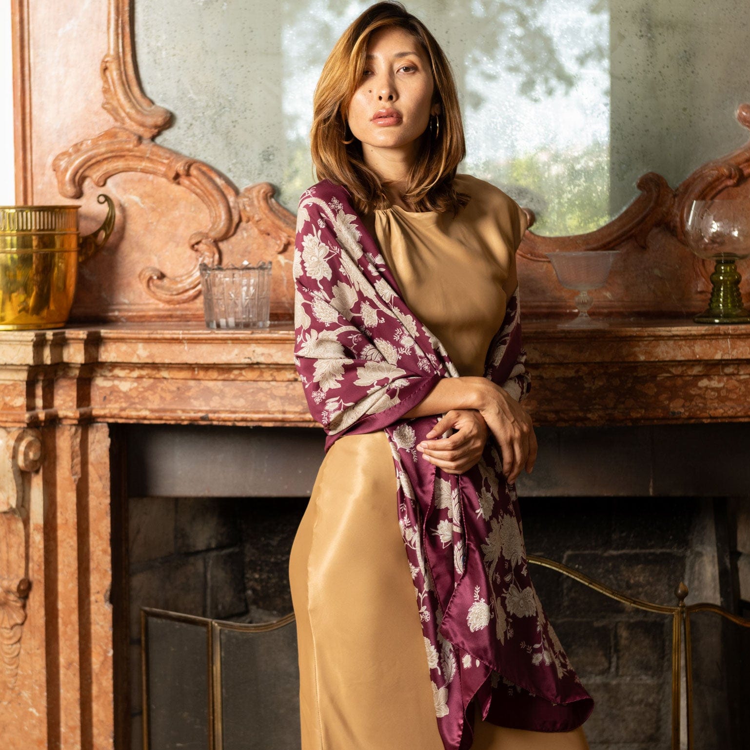 Esmeralda - Silk Scarf Shawl - Burgundy & Gold - My Men's Shop