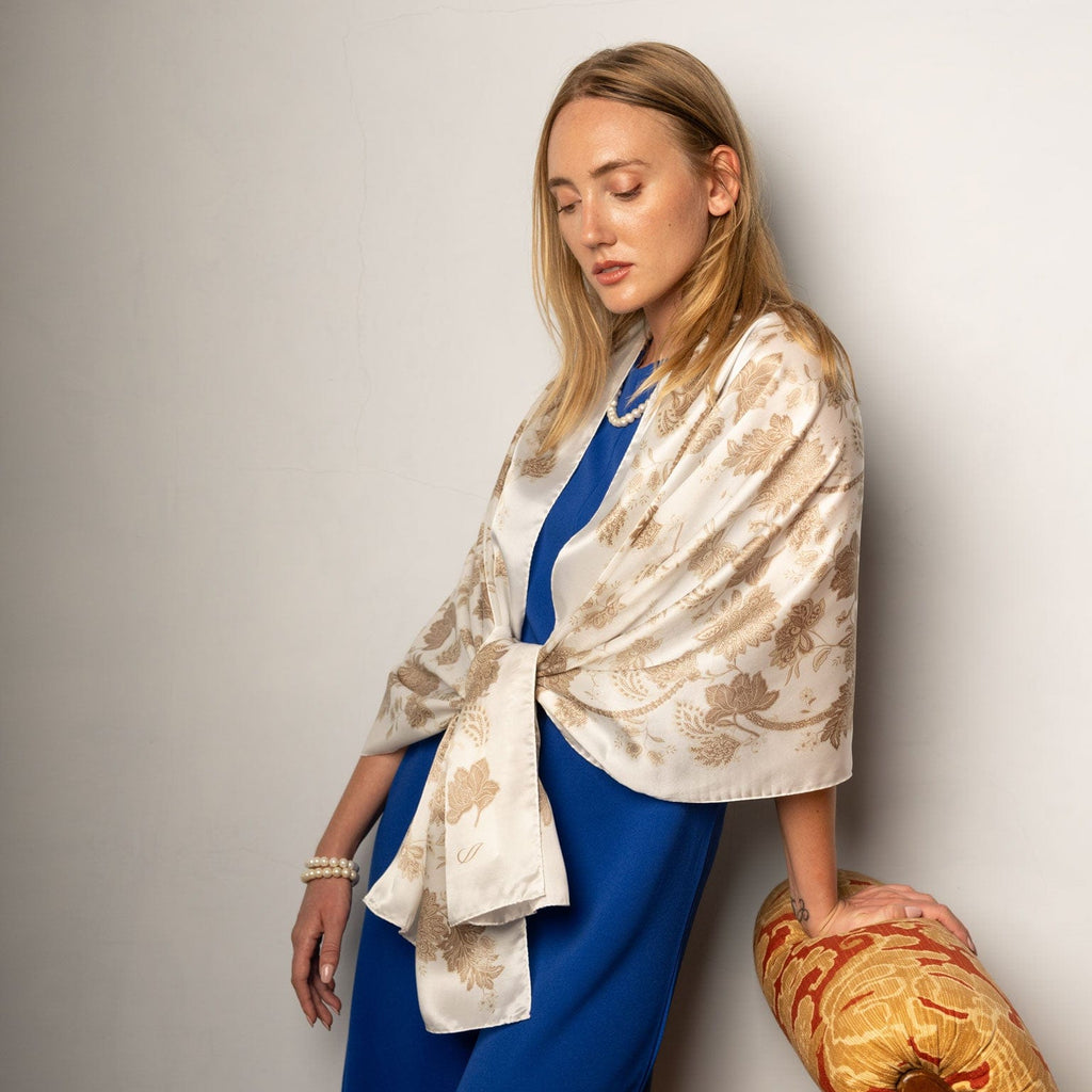 Esmeralda - Silk Scarf Shawl - Soft White & Gold - My Men's Shop