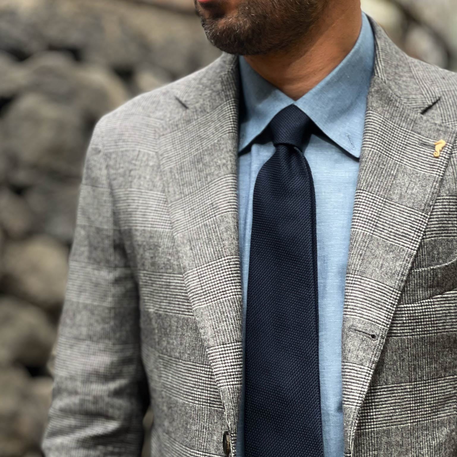 Cavour - Dark Navy Silk Grenadine Tie - My Men's Shop