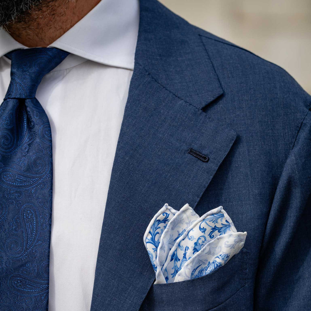 Porto - Double Sided Silk Pocket Square - Azure - My Men's Shop