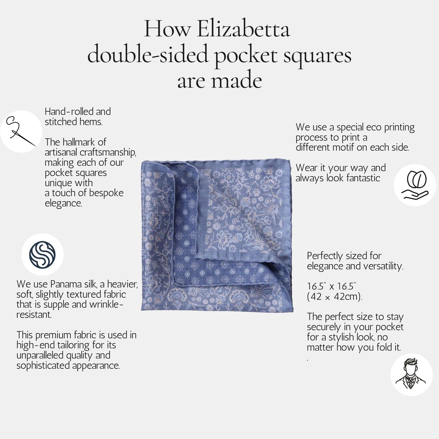 Assisi - Double Sided Silk Pocket Square - Sky Blue - My Men's Shop