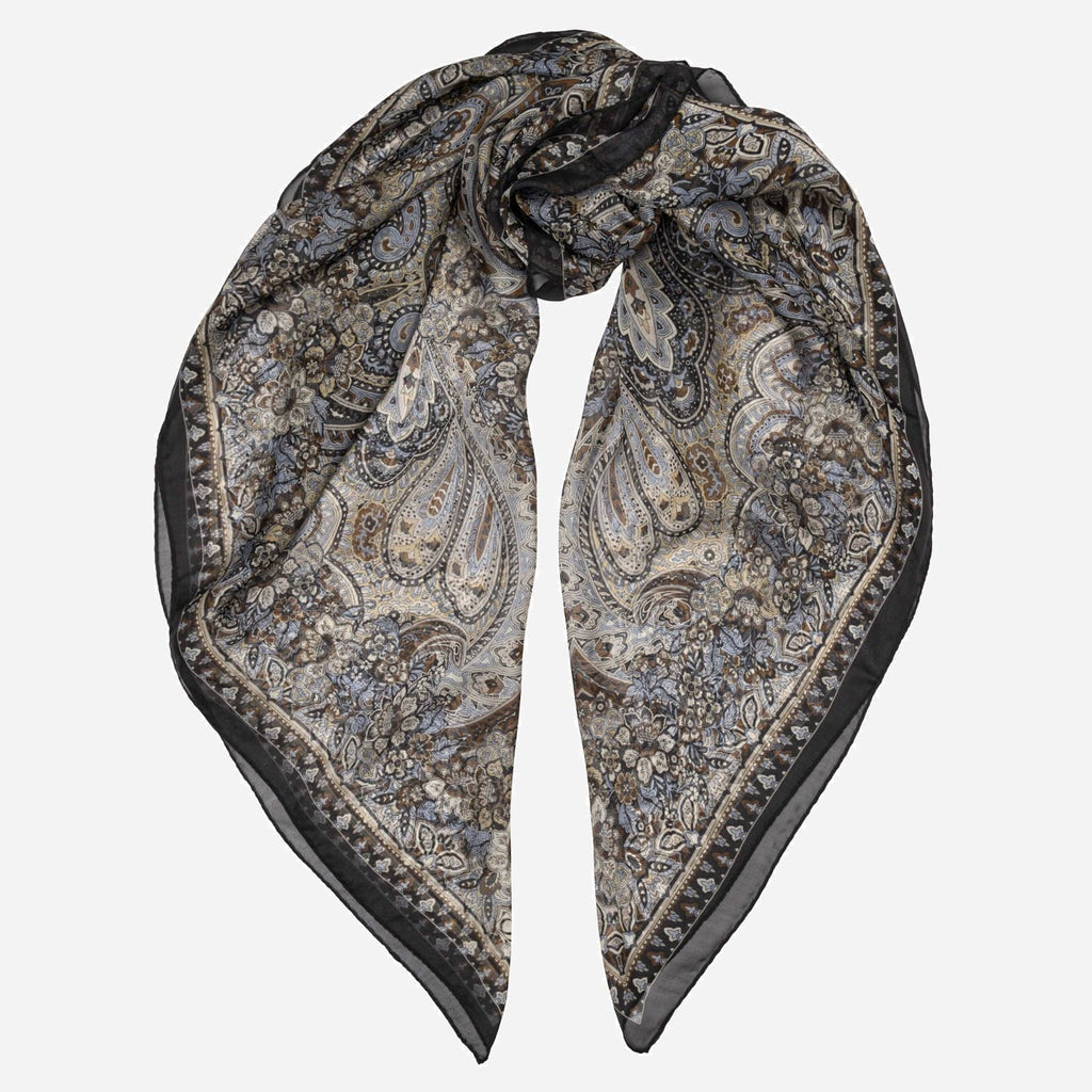 Helena - Silk Scarf Shawl - Brown and Blue