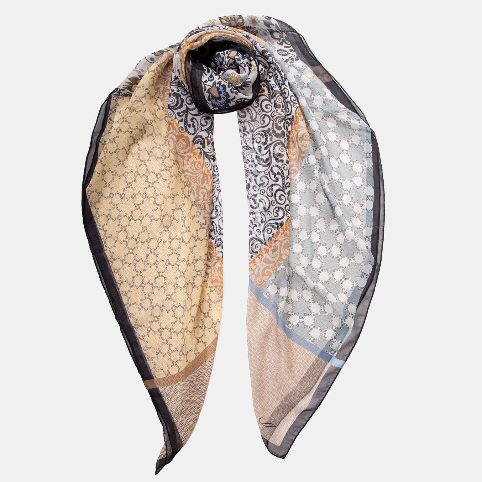 Dafne - Silk Scarf Shawl - Beige & Grey - My Men's Shop