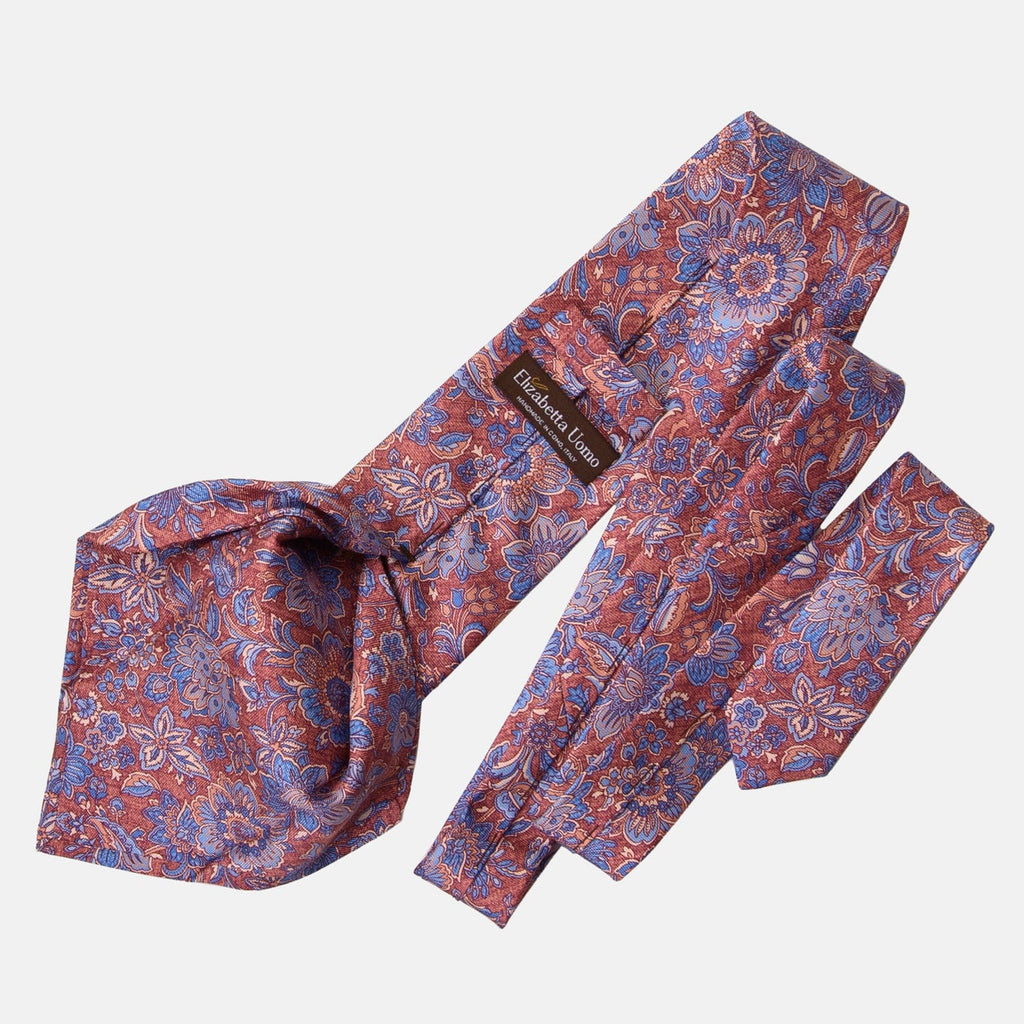 Catania - Printed Silk Tie - Blue & Brick Red - My Men's Shop