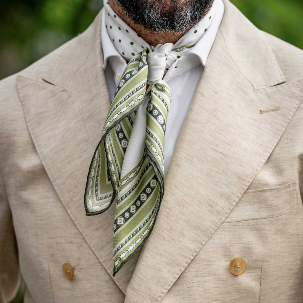 Verona - Silk Neckerchief - White & Sage