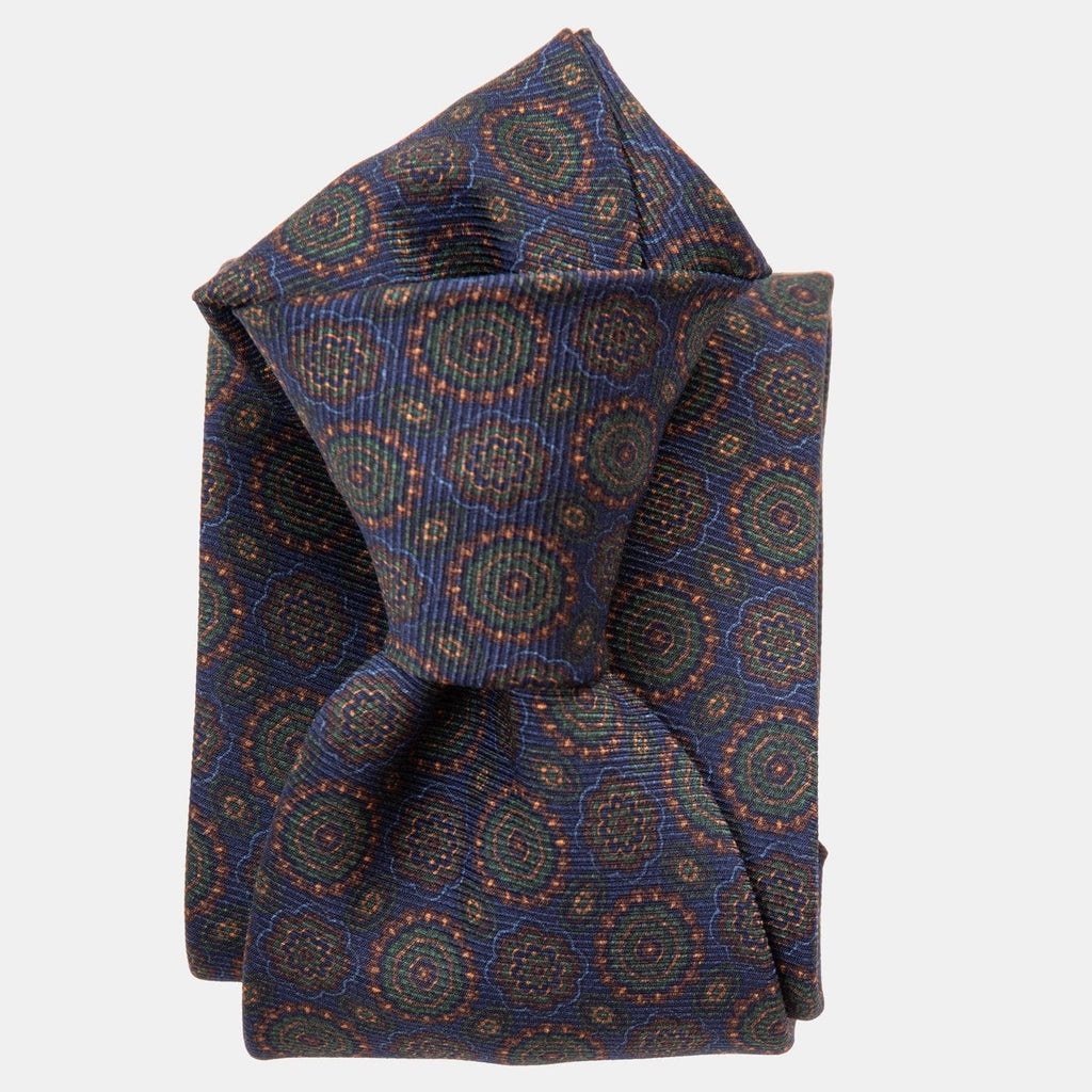 Moretti - Printed Madder Silk Tie - Navy & Green - My Men's Shop