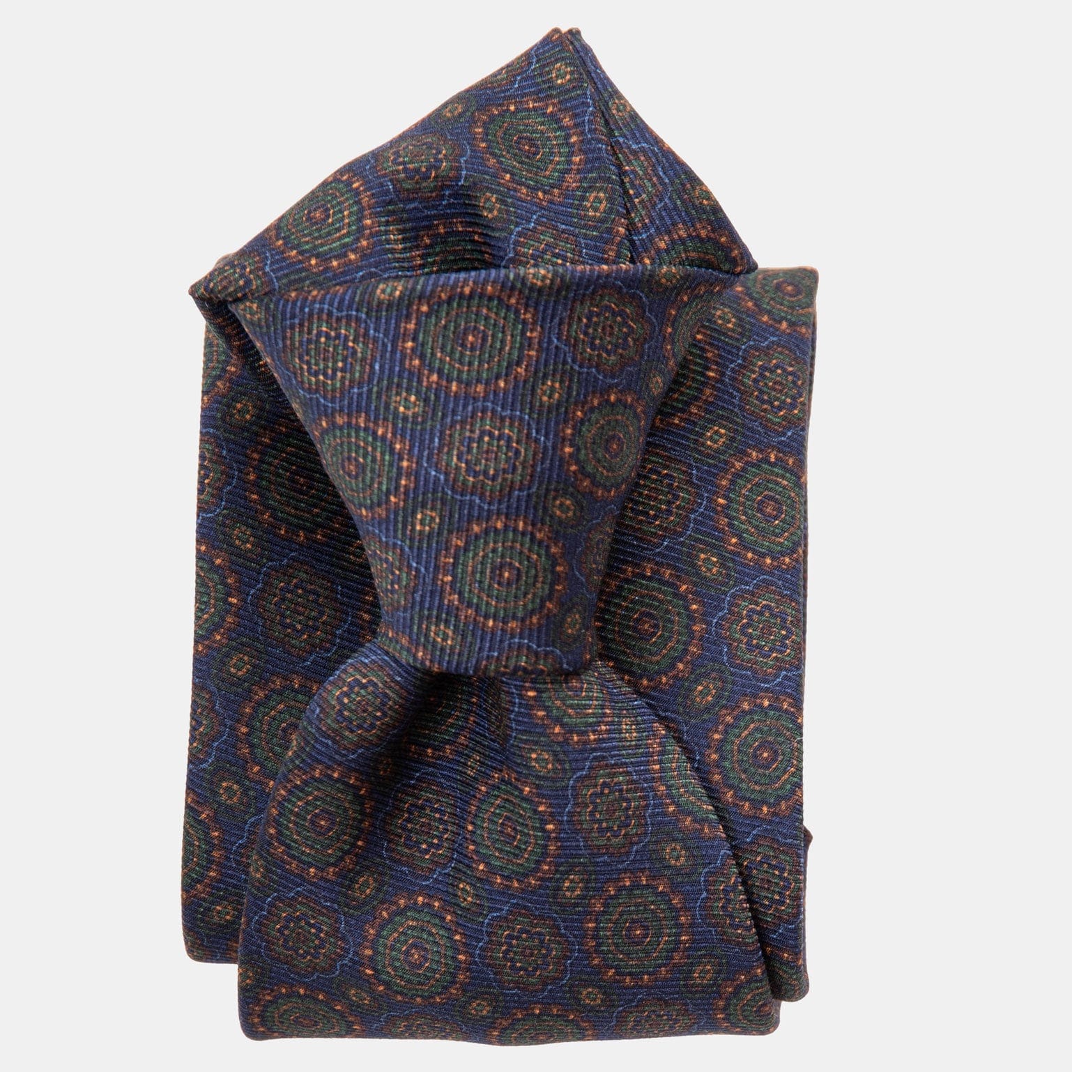 Moretti - Printed Madder Silk Tie - Navy & Green - My Men's Shop