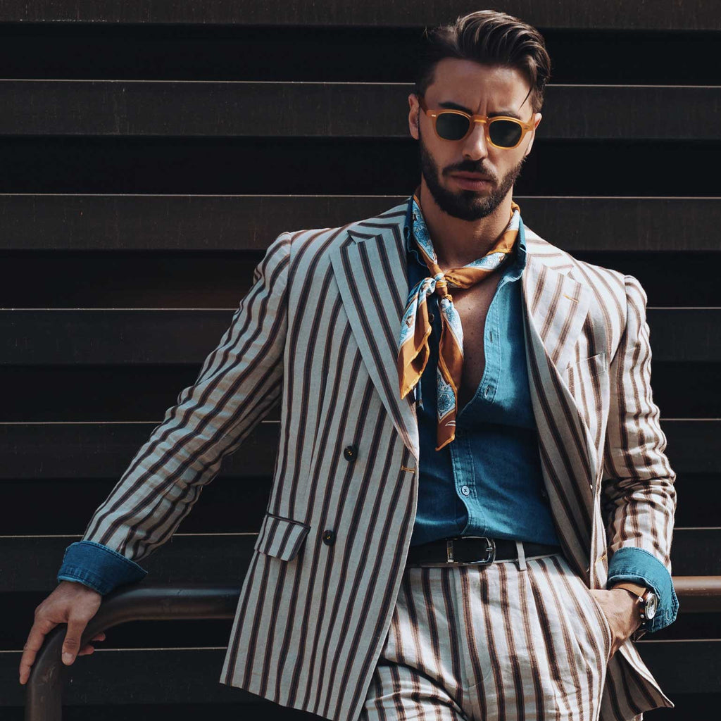 Carrara - Silk Neckerchief - Navy & Mustard