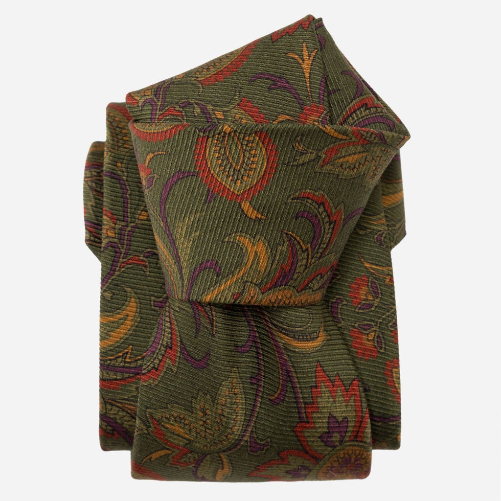 Borromeo - Printed Madder Silk Tie - Olive