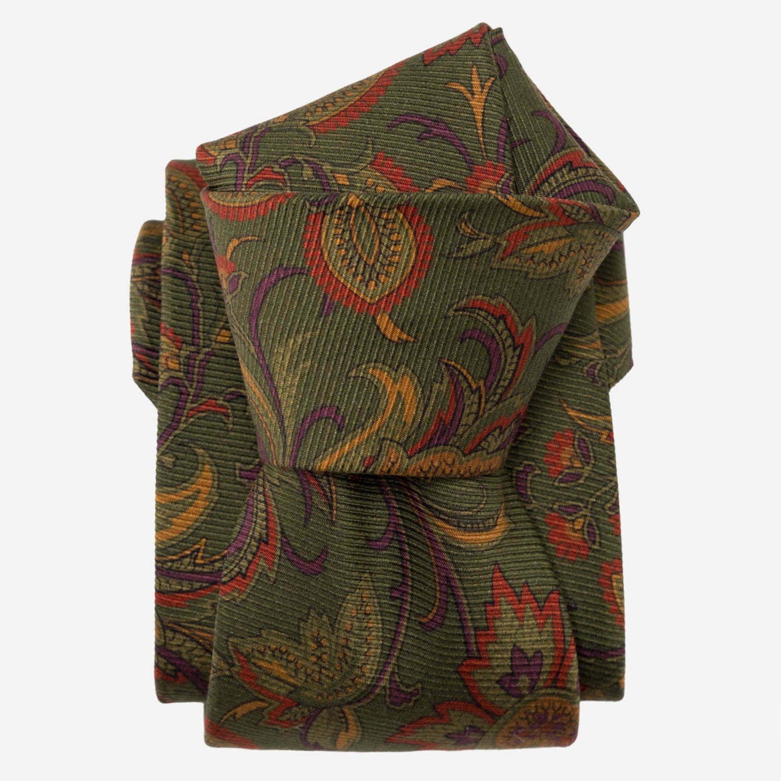 Borromeo - Printed Madder Silk Tie - Olive