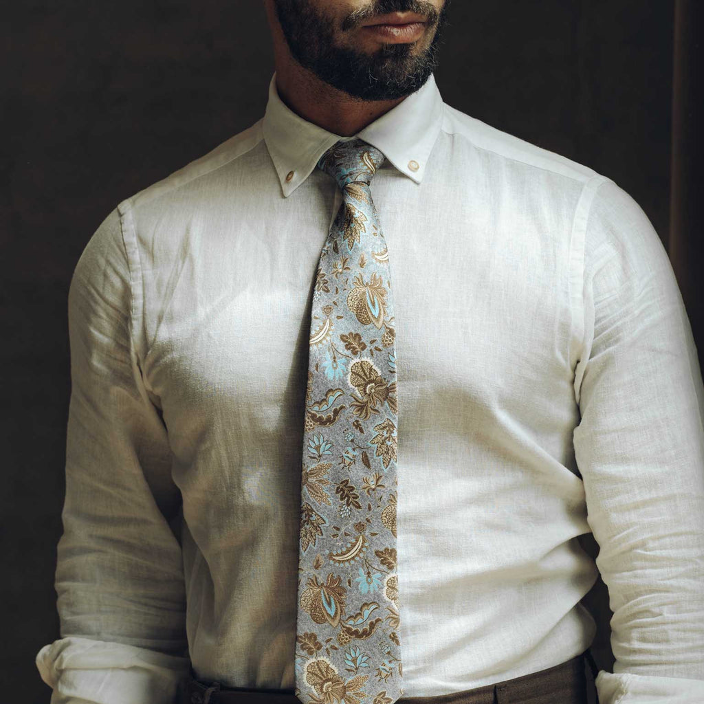 Medici - Printed Silk Tie - Dusty Blue - My Men's Shop