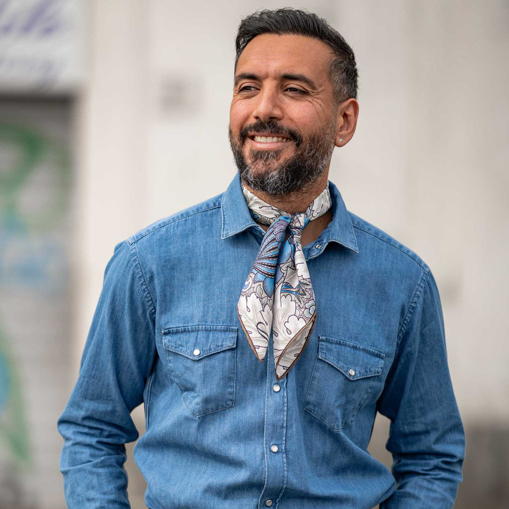 St. James - Silk Neckerchief - Blue and Tan