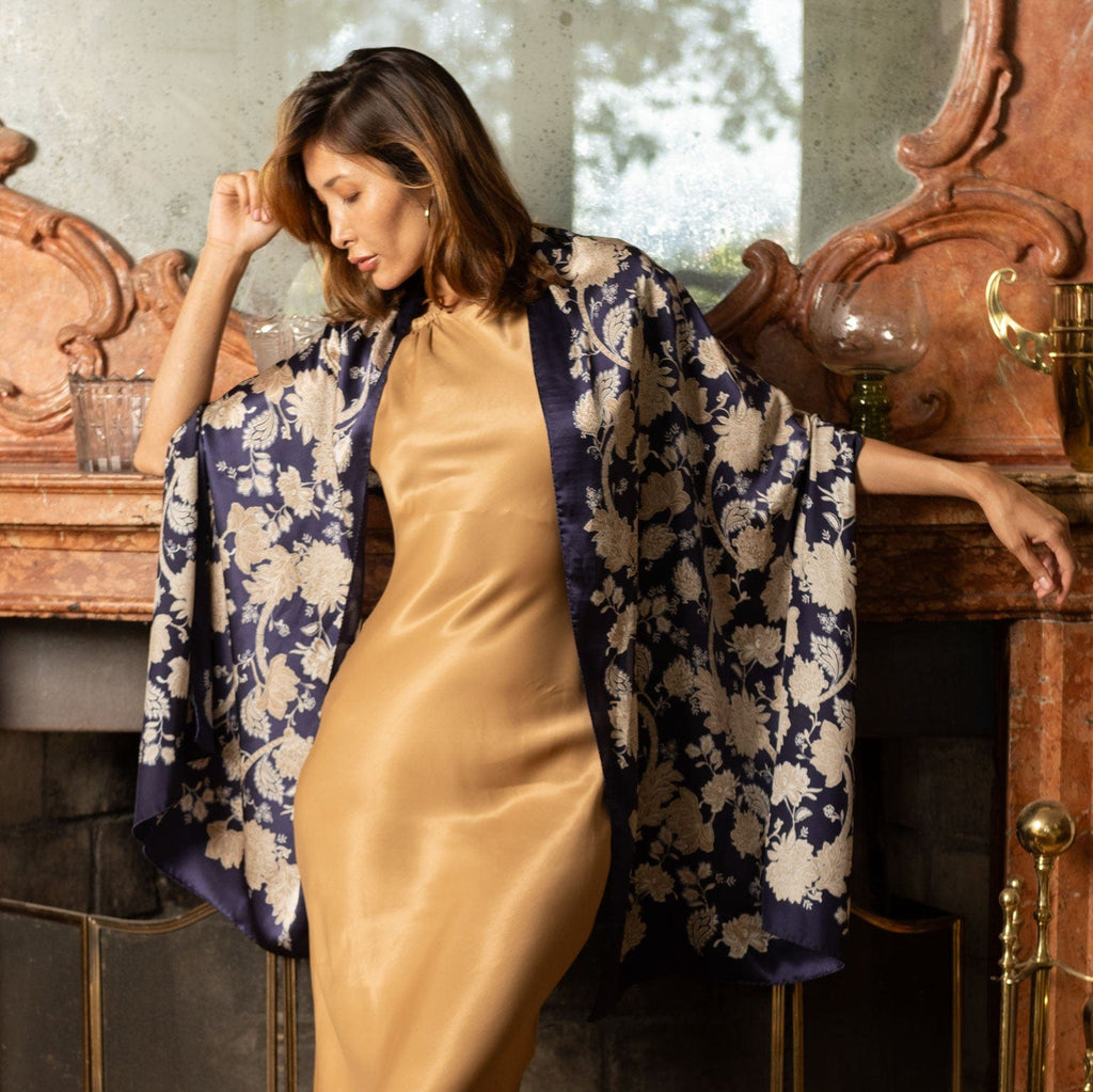 Esmeralda - Silk Scarf Shawl - Midnight Blue & Gold - My Men's Shop