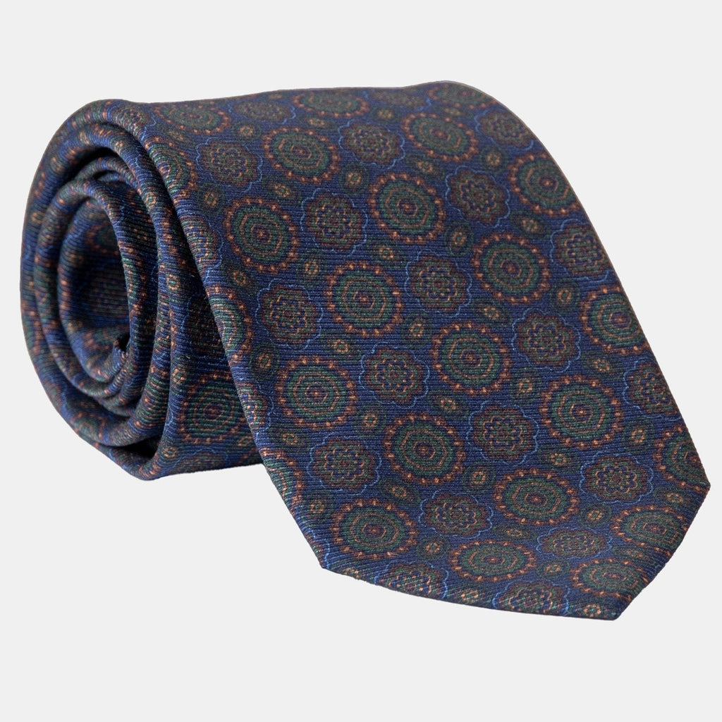 Moretti - Printed Madder Silk Tie - Navy & Green