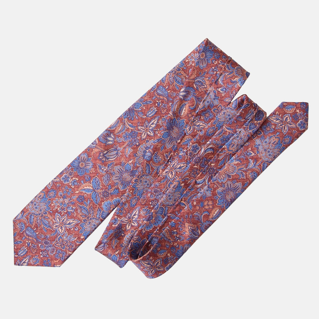 Catania - Printed Silk Tie - Blue & Brick Red - My Men's Shop