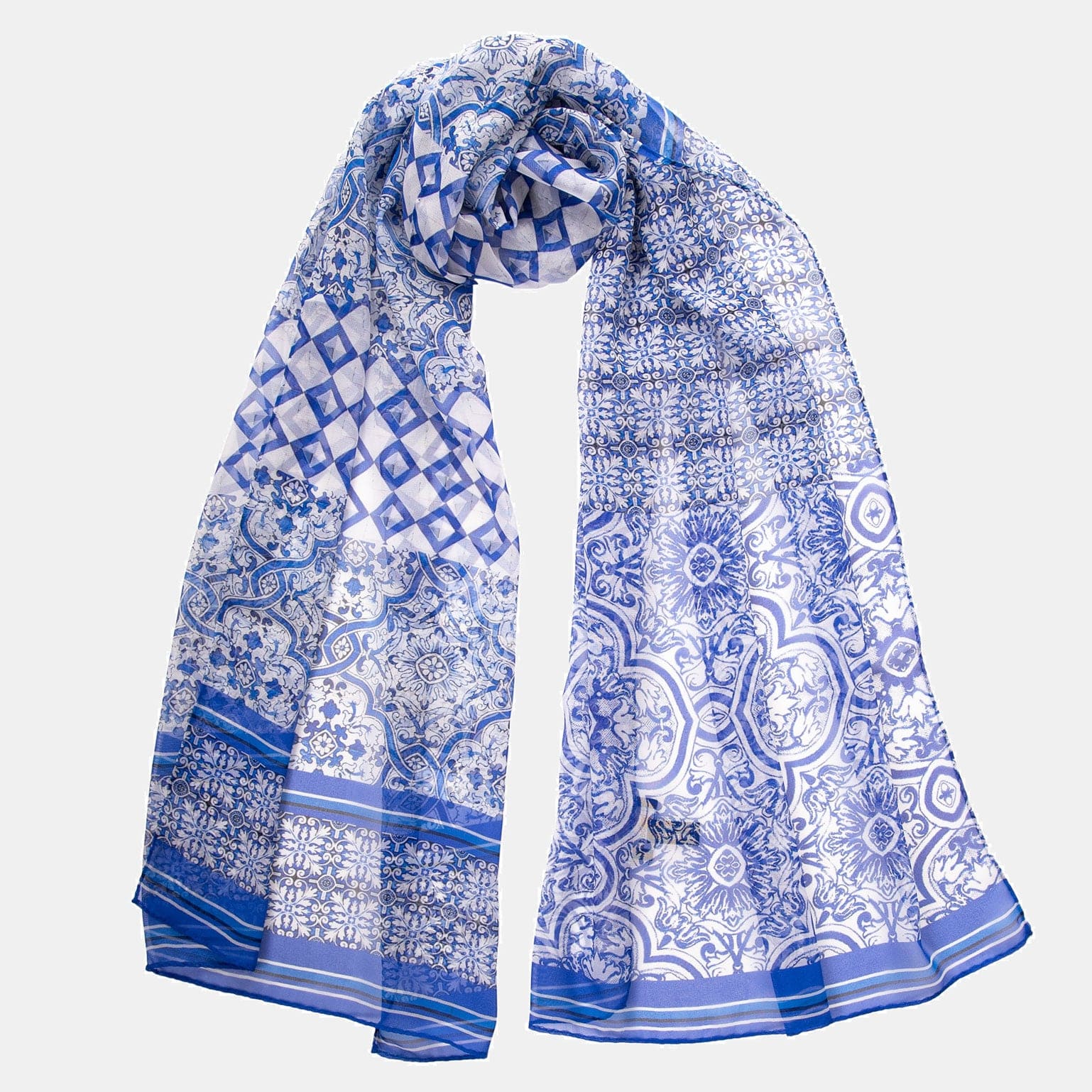 Miramar - Long Silk Scarf - Blue