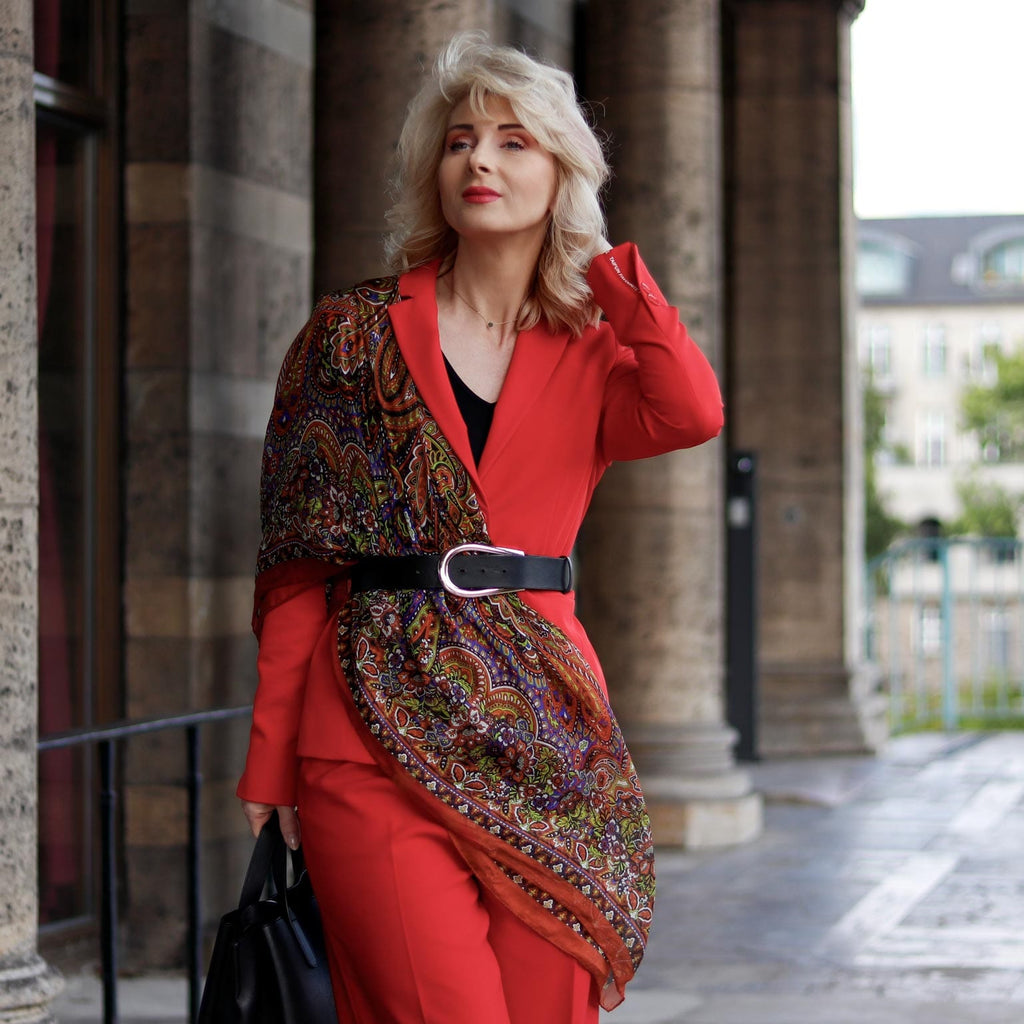Helena - Silk Scarf Shawl - Rust