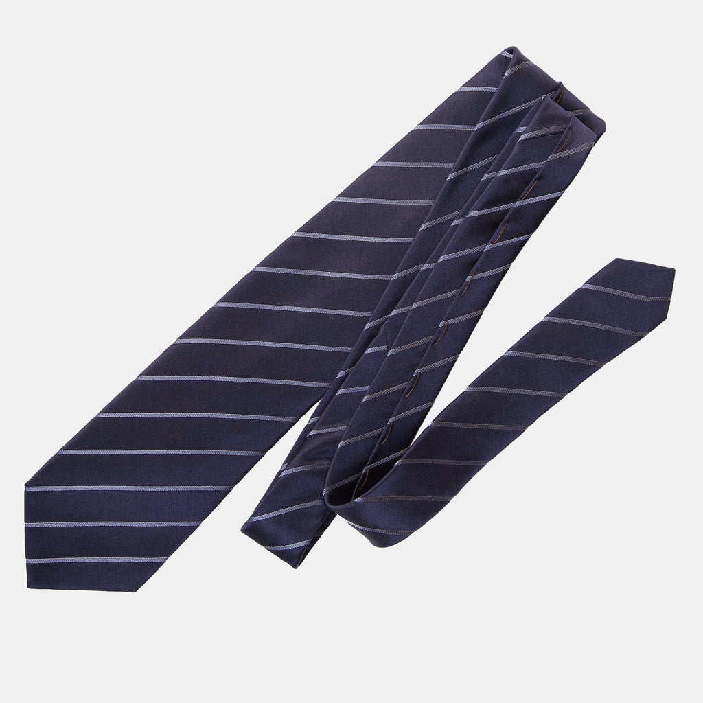 Esino - Silk Jacquard Tie - Midnight Blue and Silver