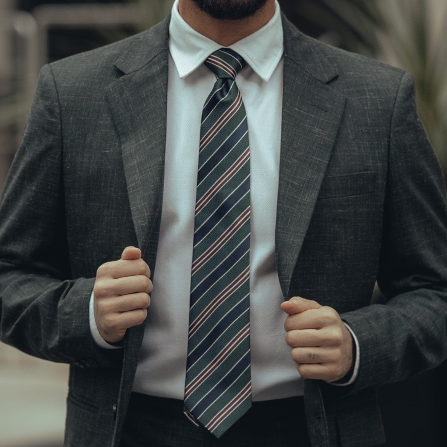 Vesuvio - Silk Jacquard Tie - Green and Navy - My Men's Shop