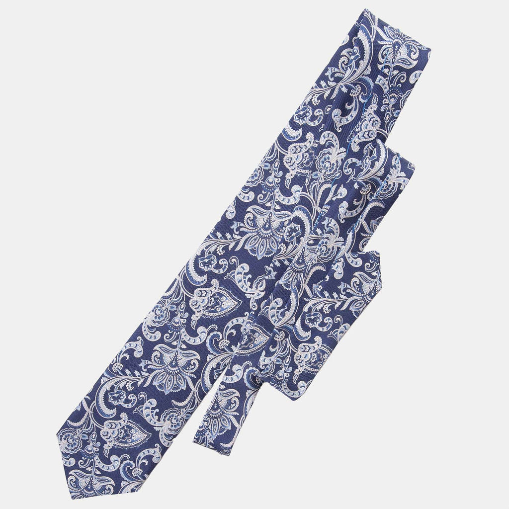 Novara - Printed Silk Tie - Navy - My Men's Shop
