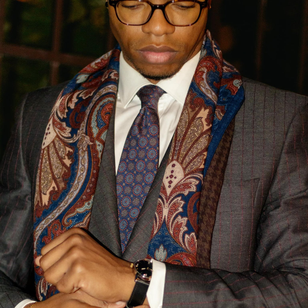 Moretti - Printed Madder Silk Tie - Navy & Burgundy - My Men's Shop