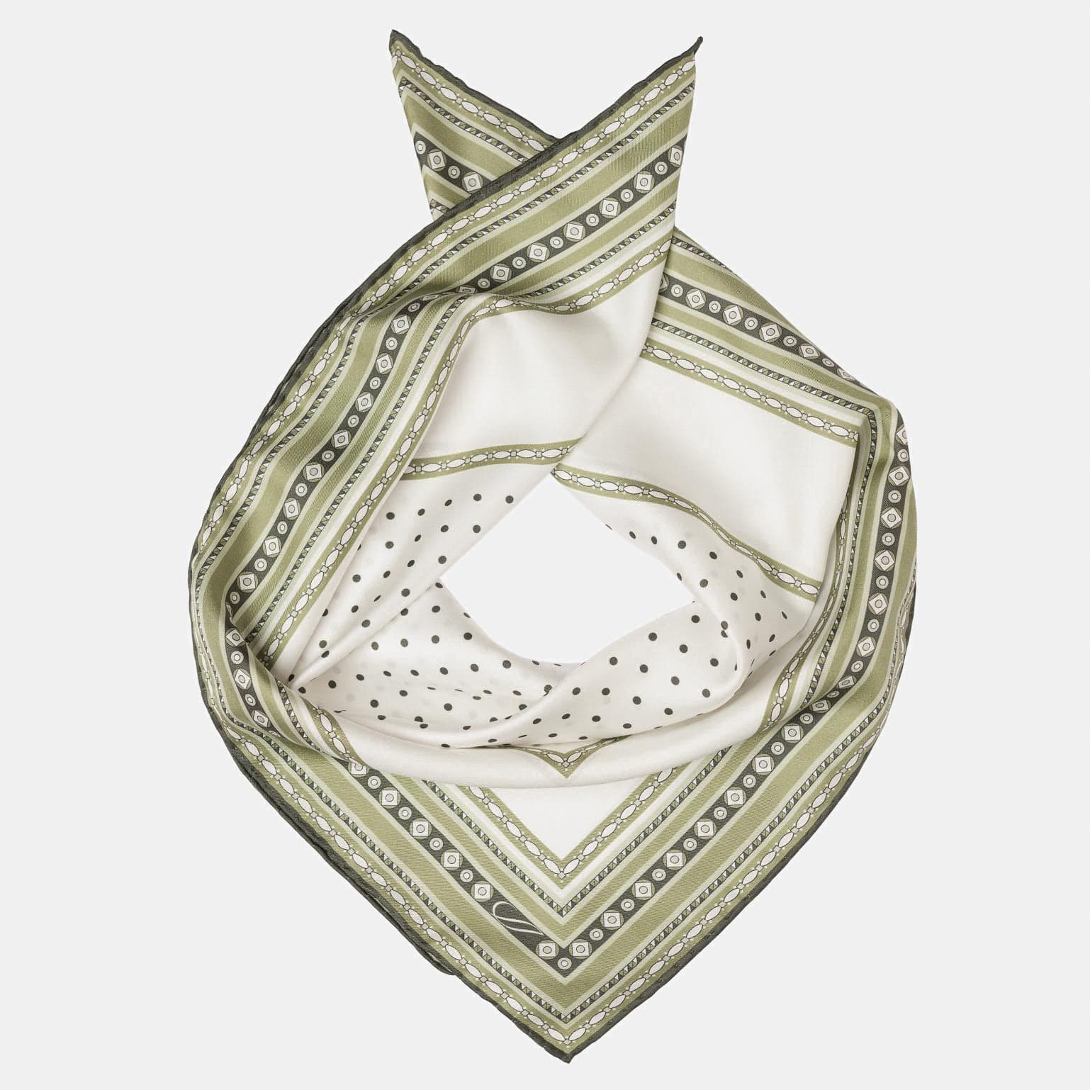 Verona - Silk Neckerchief - White & Sage