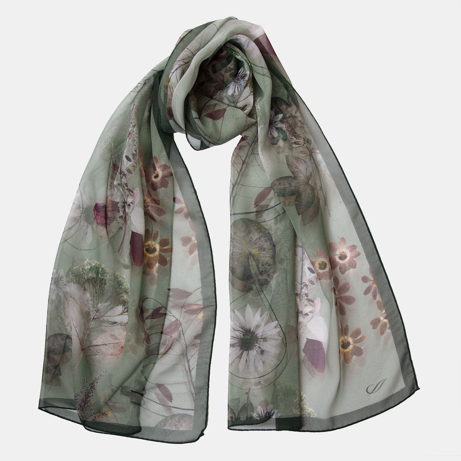 Botanica - Long Silk Scarf - Green