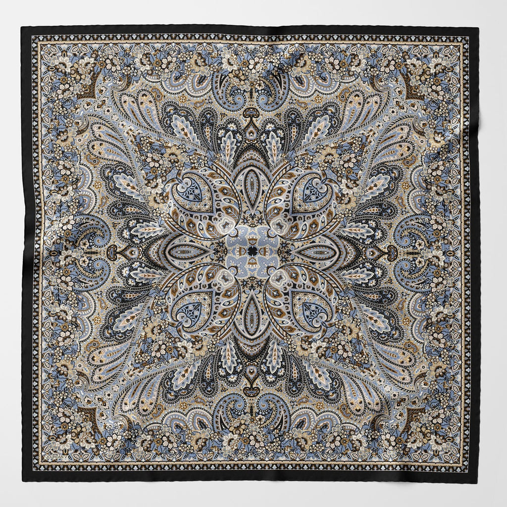 Helena - Silk Scarf Shawl - Brown and Blue