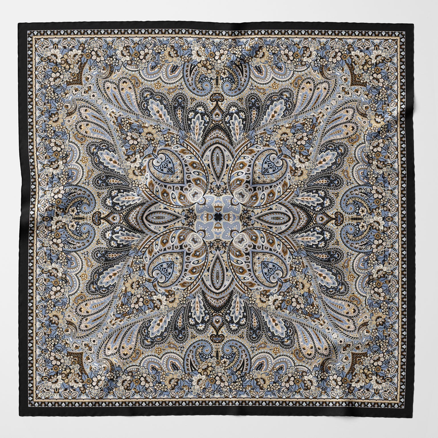 Helena - Silk Scarf Shawl - Brown and Blue