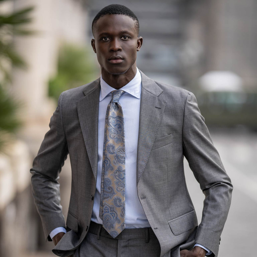 Cortina - Silk Jacquard Tie - Warm Pewter - My Men's Shop