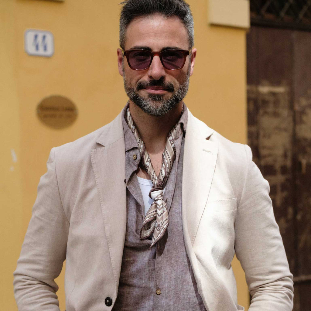 Verona - Silk Neckerchief - White & Sand