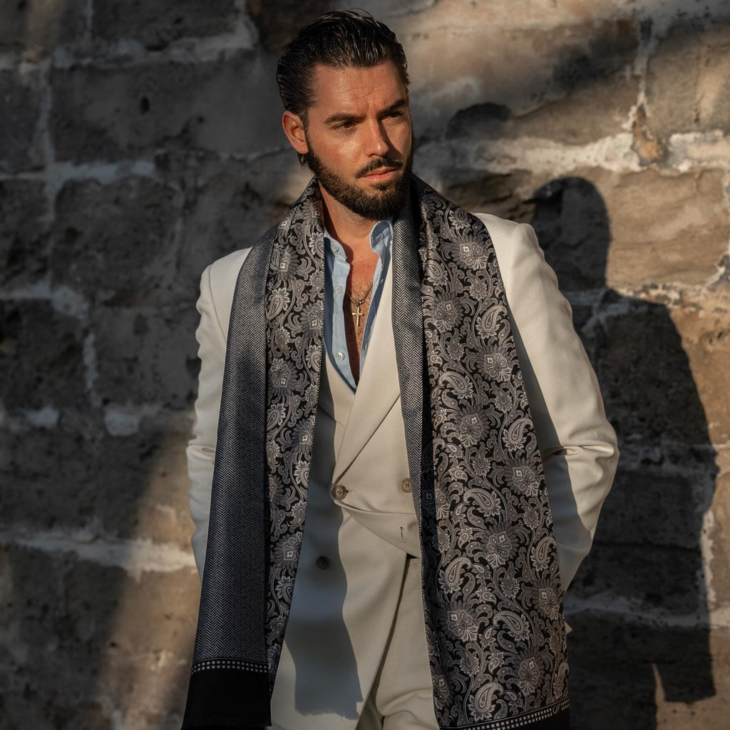 Pasquino - Reversible Silk Scarf - Black - My Men's Shop