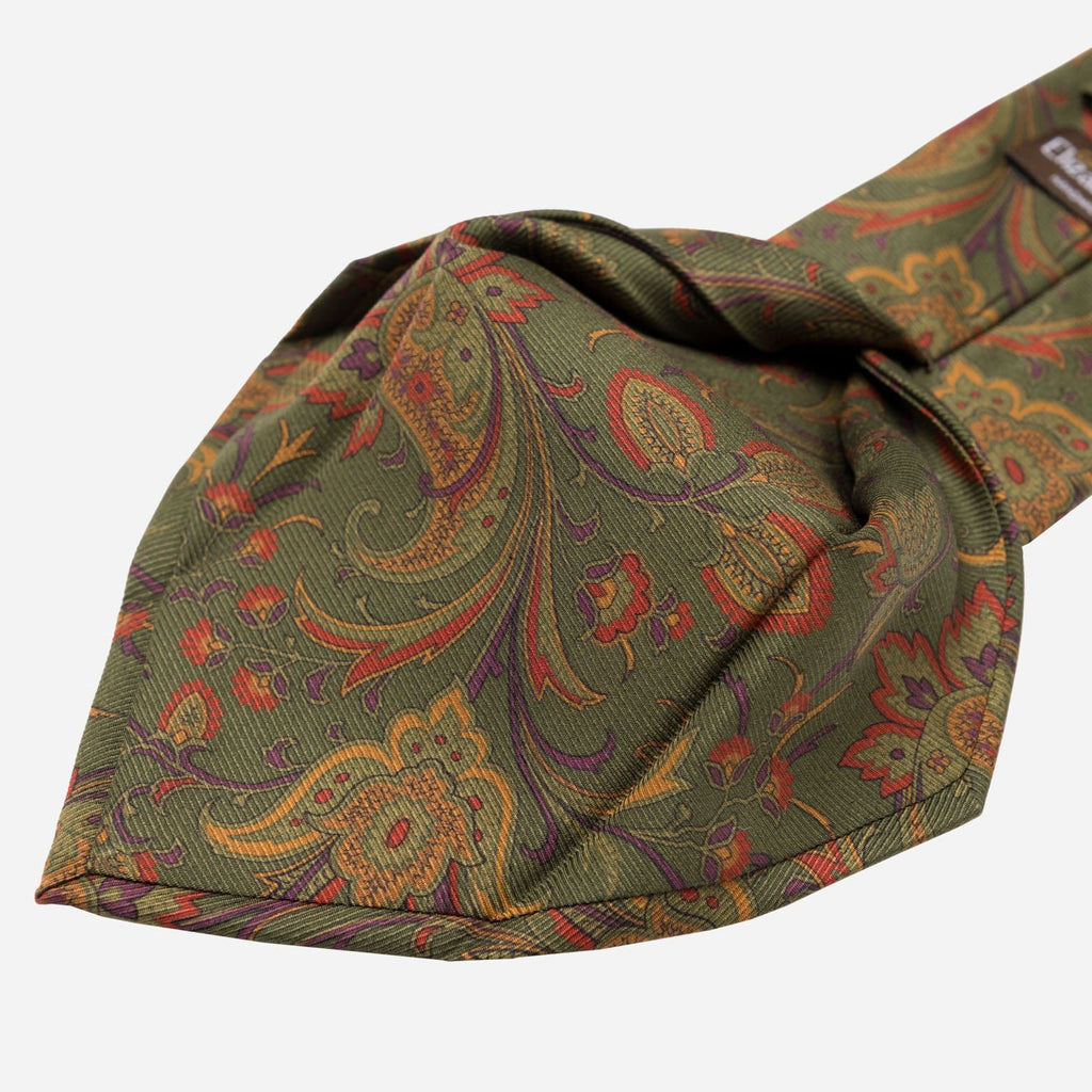 Borromeo - Printed Madder Silk Tie - Olive