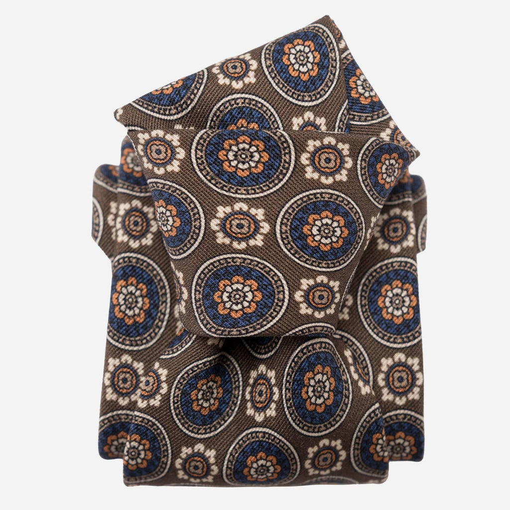 La Vigna - Printed Wool & Silk Tie - Brown