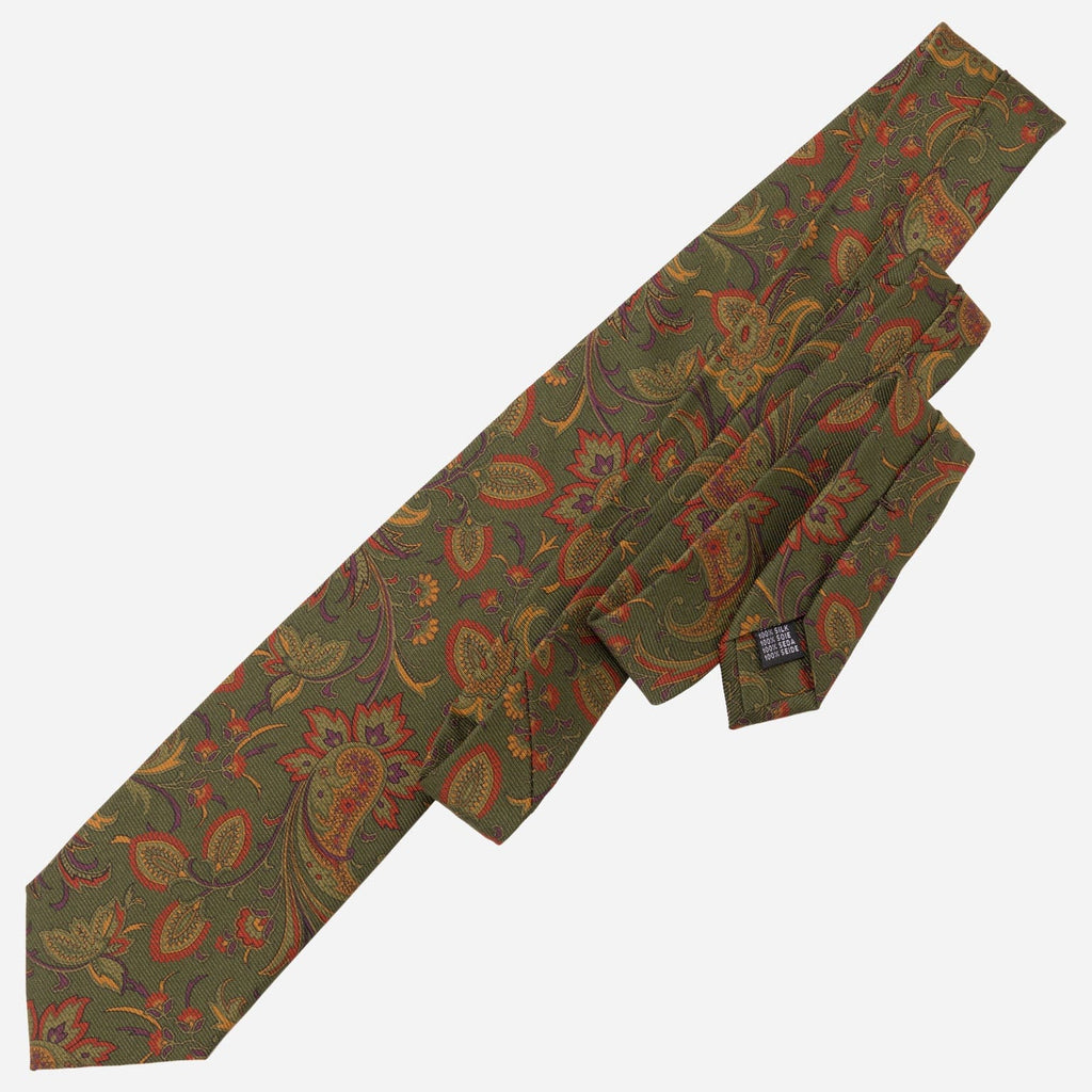 Borromeo - Printed Madder Silk Tie - Olive