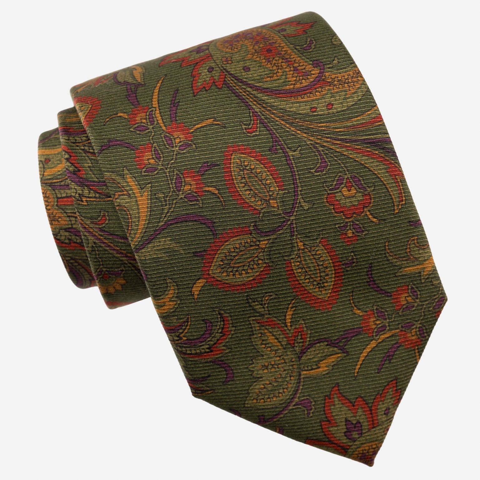 Borromeo - Printed Madder Silk Tie - Olive
