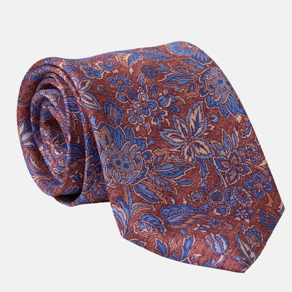 Catania - Printed Silk Tie - Blue & Brick Red - My Men's Shop