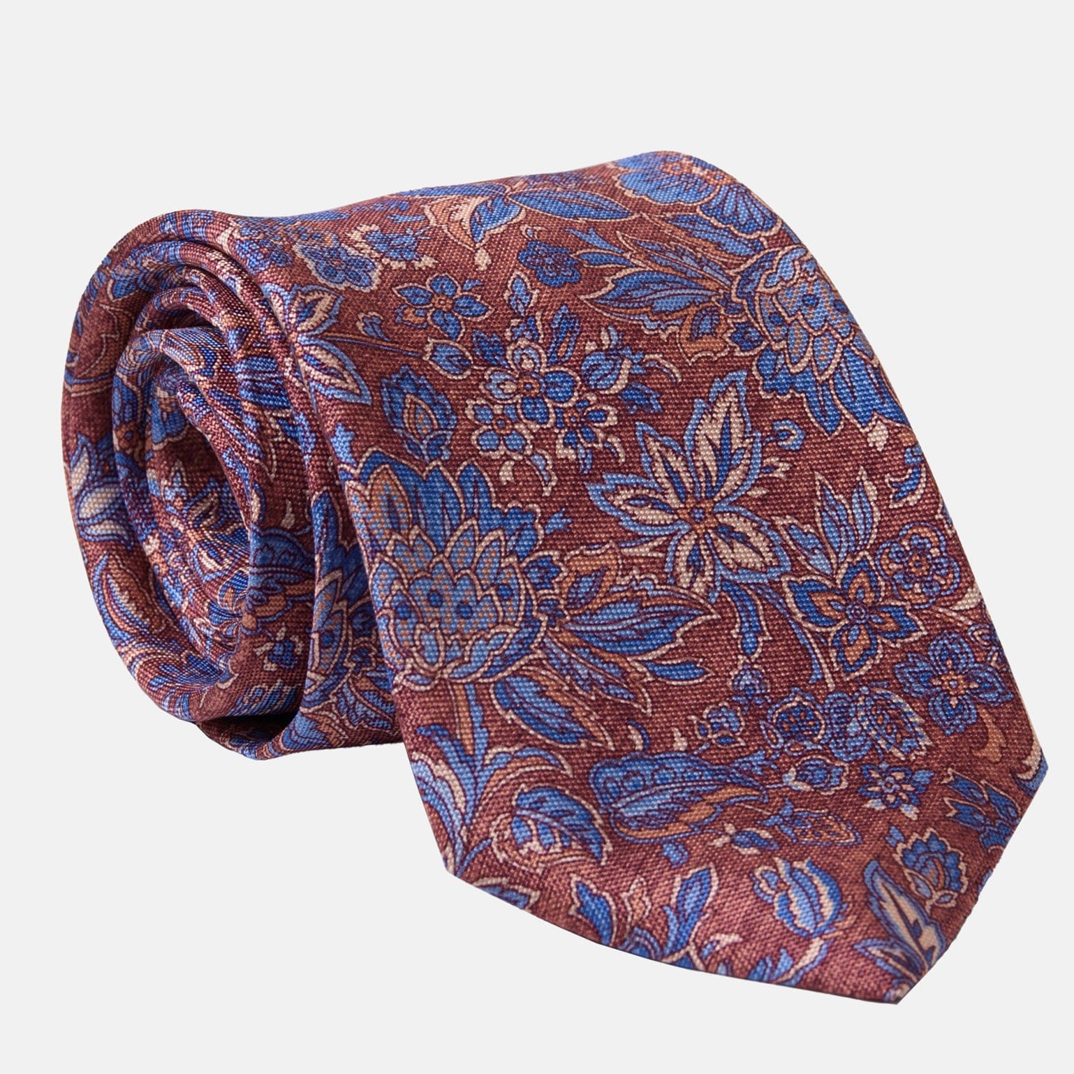 Catania - Printed Silk Tie - Blue & Brick Red - My Men's Shop