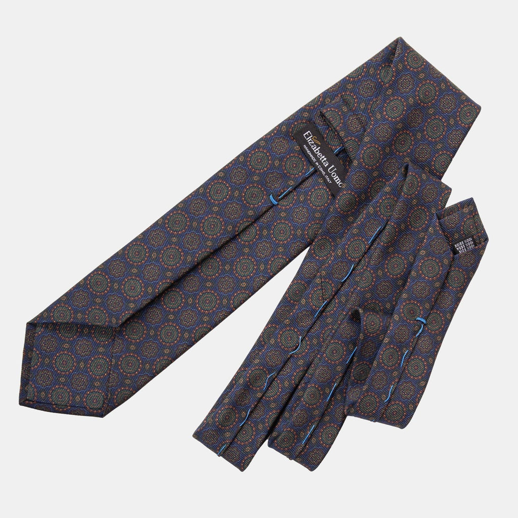 Moretti - Printed Madder Silk Tie - Navy & Green