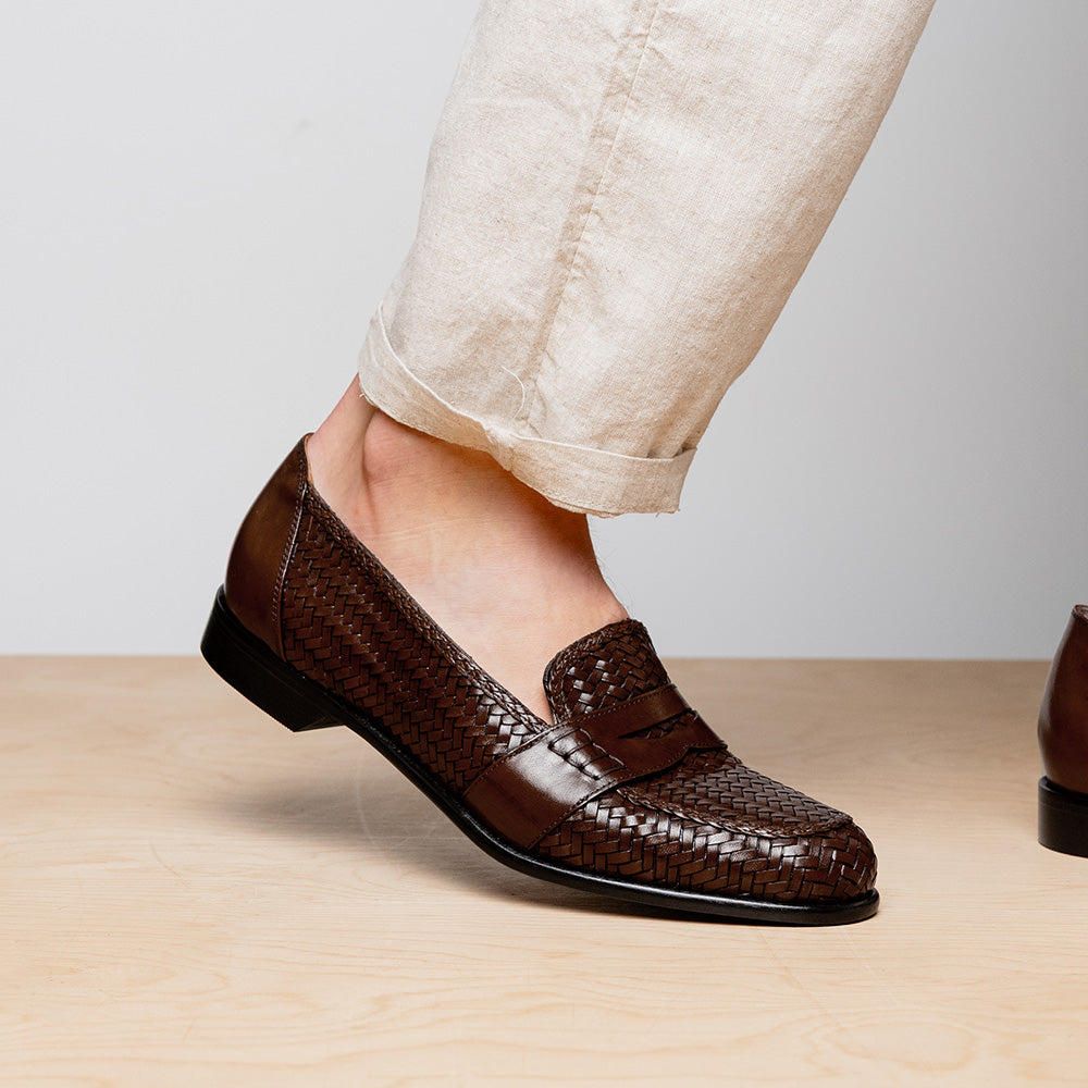 15-585-BRN NICOLA Italian Calfskin Basketweave, Dark  Brown