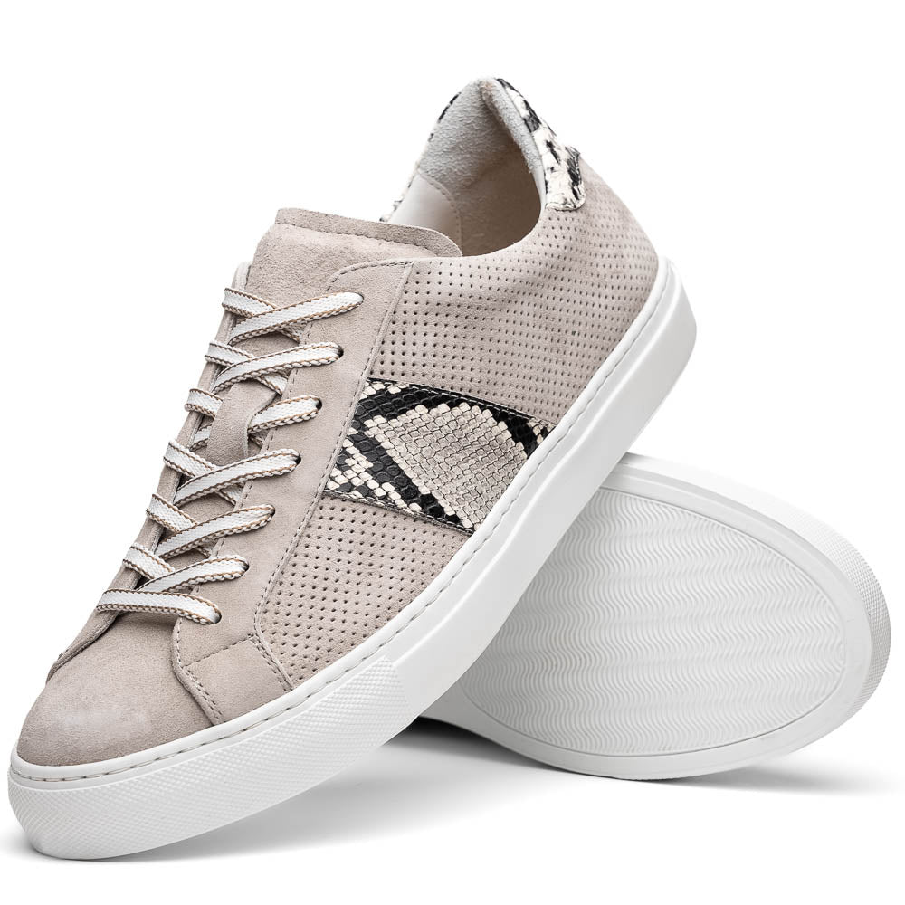 66-100-GRY OLYMPIAS Genuine Python and Italian Sueded Goatskin, Grey