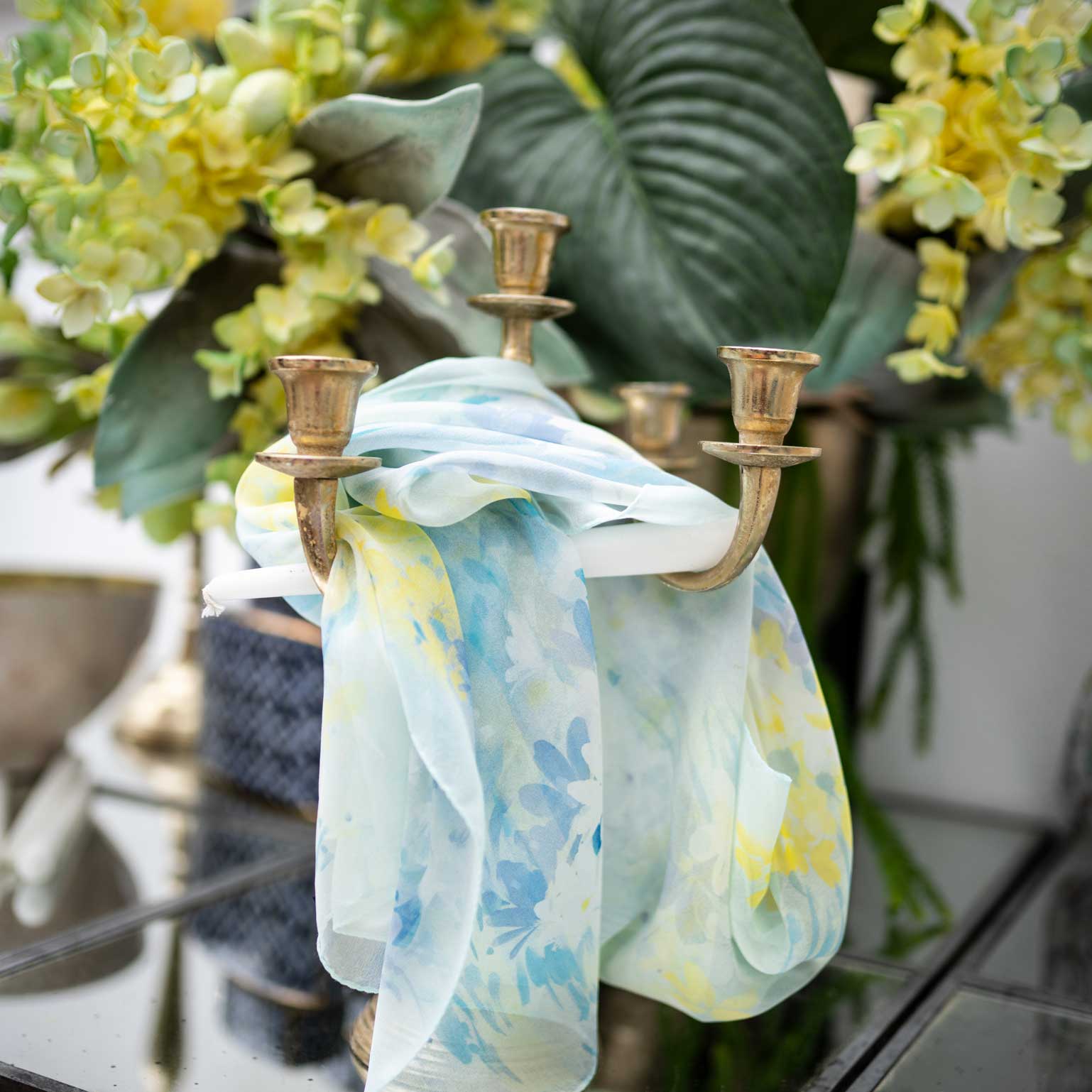 Meadow - Long Silk Scarf - Sky Blue