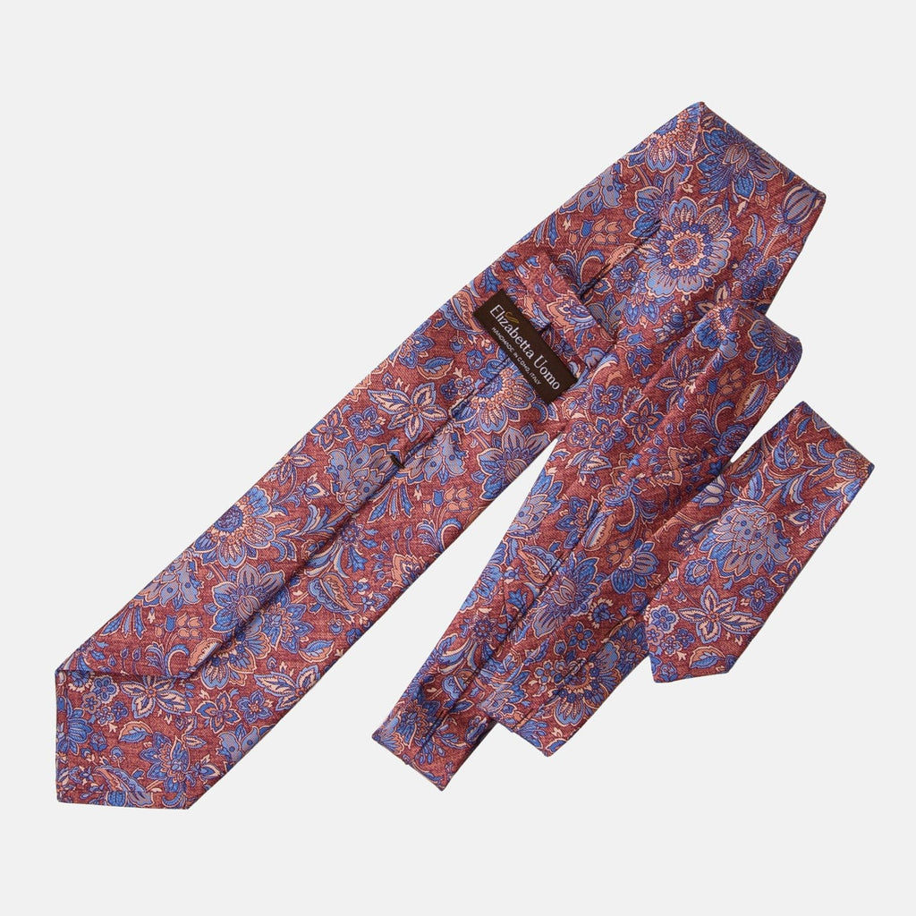 Catania - Printed Silk Tie - Blue & Brick Red - My Men's Shop