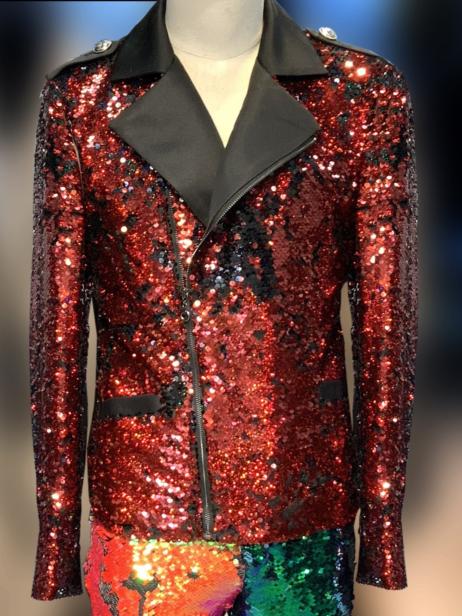 Men's Fashion Jacket -  Biker Jacket - Sequin Red/Black - My Men's Shop
