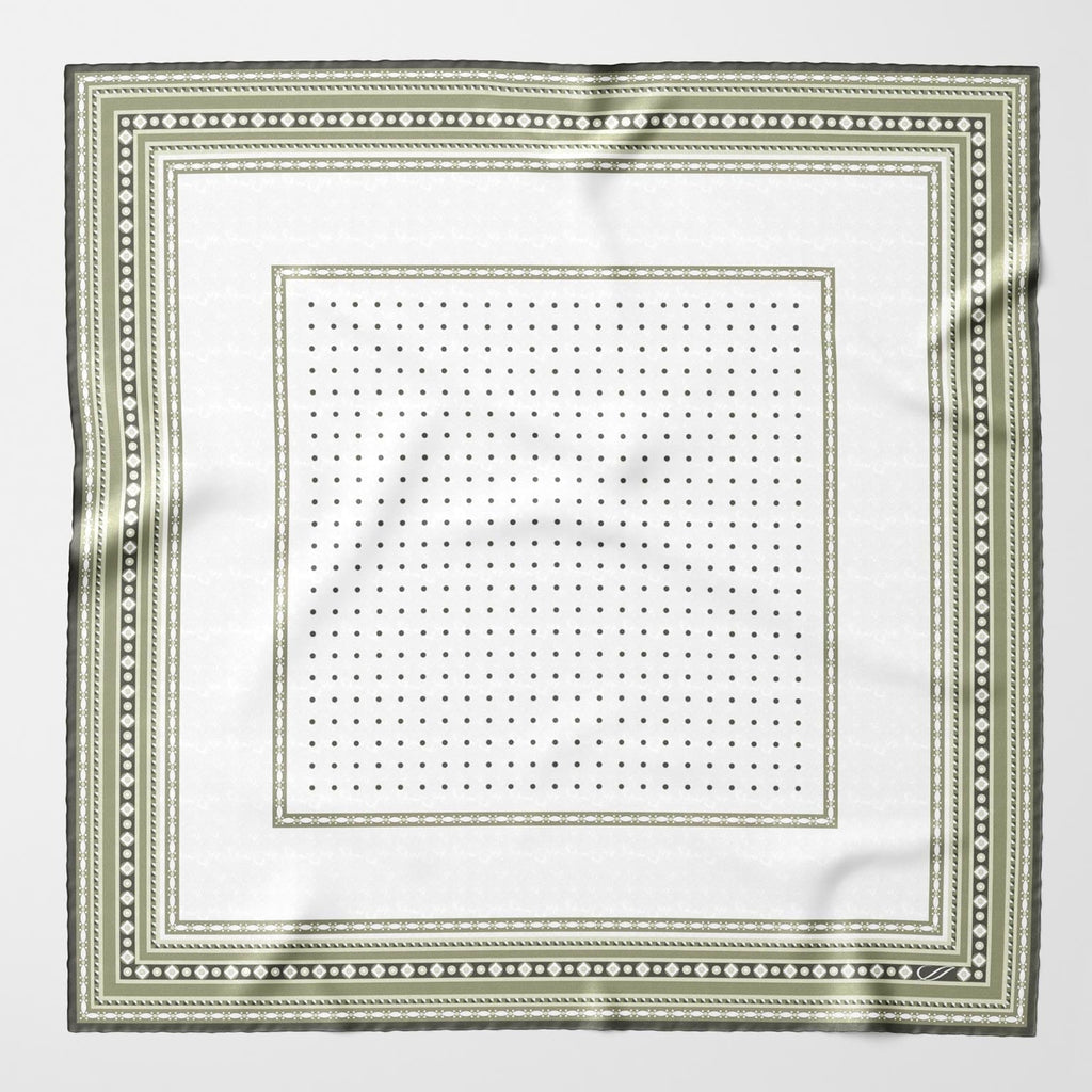 Verona - Silk Neckerchief - White & Sage