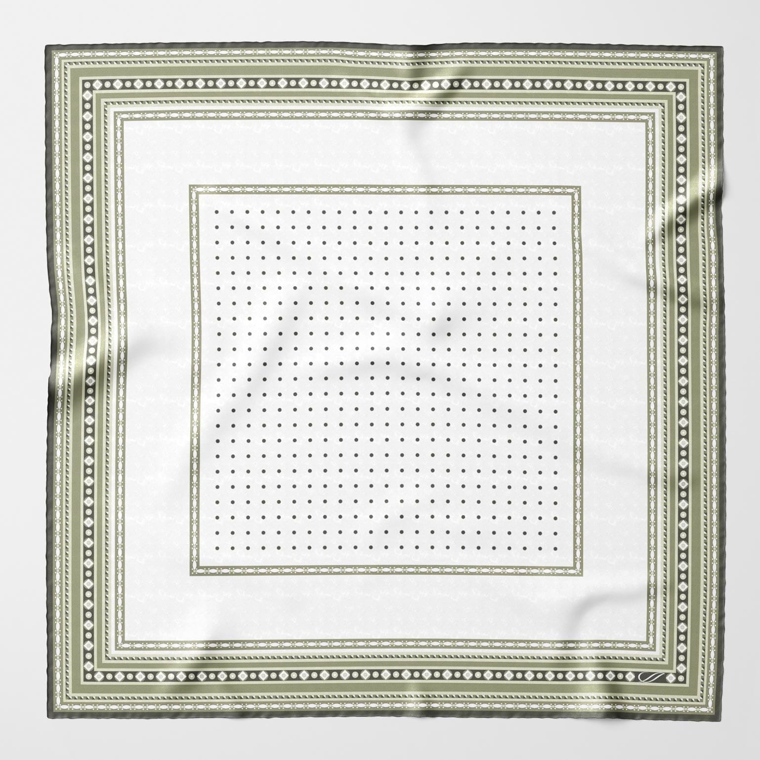 Verona - Silk Neckerchief - White & Sage