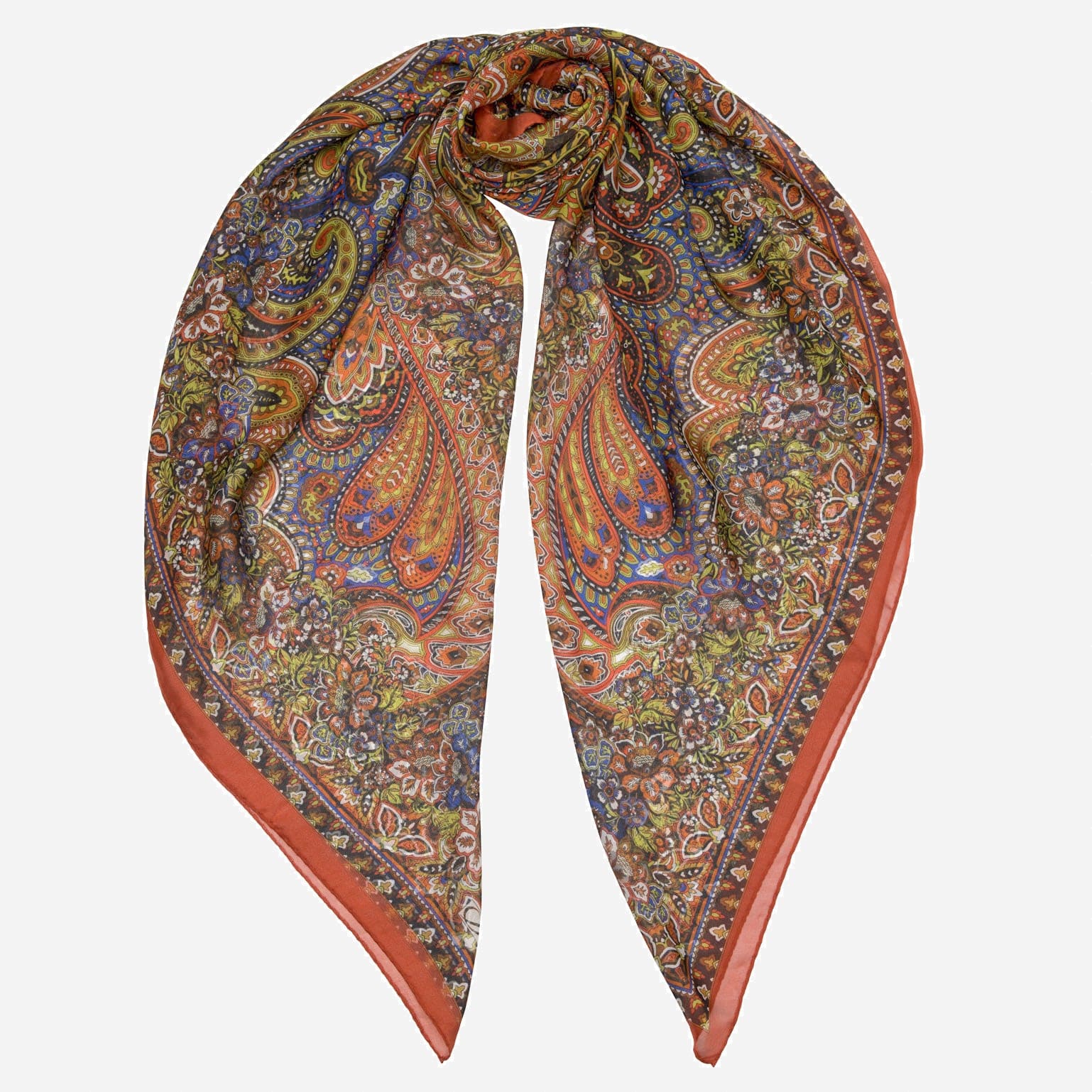 Helena - Silk Scarf Shawl - Rust