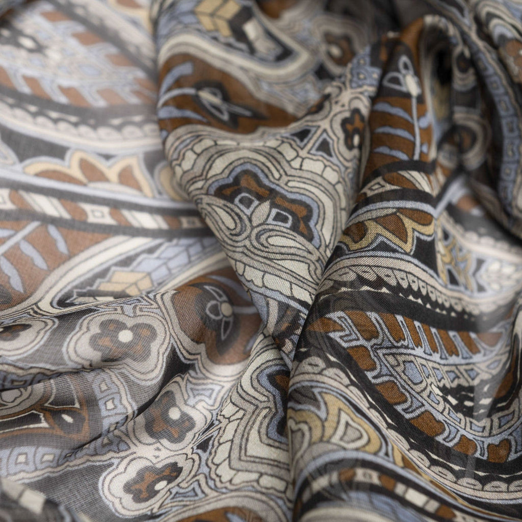 Helena - Silk Scarf Shawl - Brown and Blue