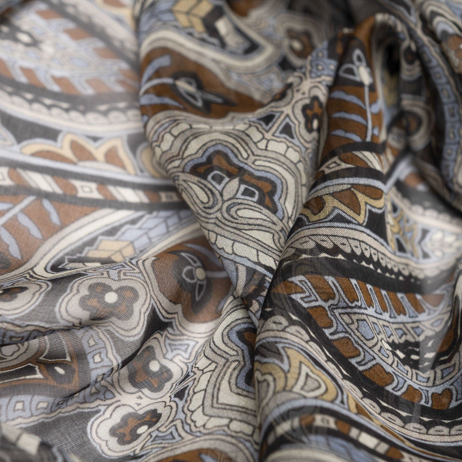 Helena - Silk Scarf Shawl - Brown and Blue